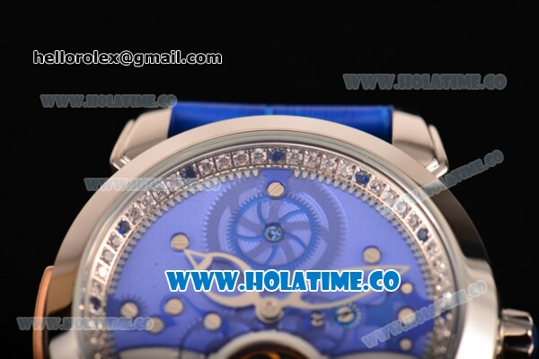 Ulysse Nardin Skeleton Tourbillon Manufacture Asia Automatic Steel Case with Blue/White Dial and Blue Leather Strap - Click Image to Close